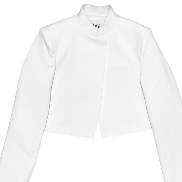 Zara Fitted Crop Blazer Oyster White - M - Picture 6 of 13